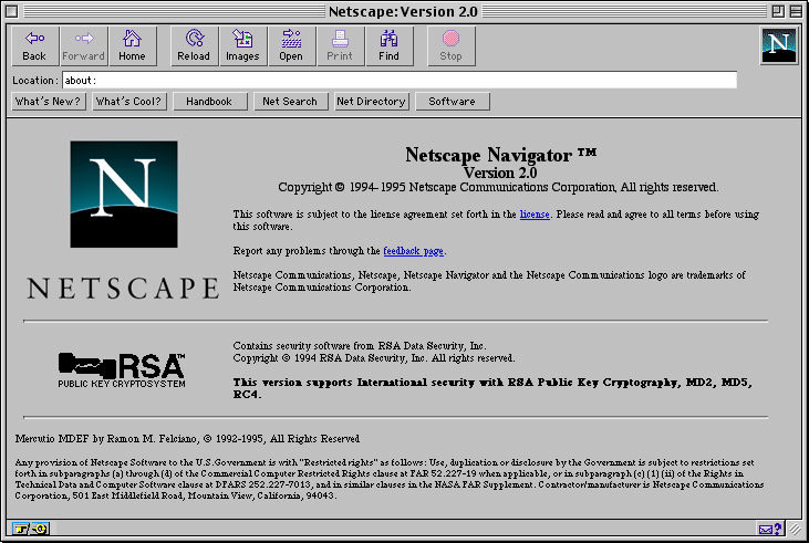 Netscape Navigator 2.0 Browser for Mac About Screen (1995)